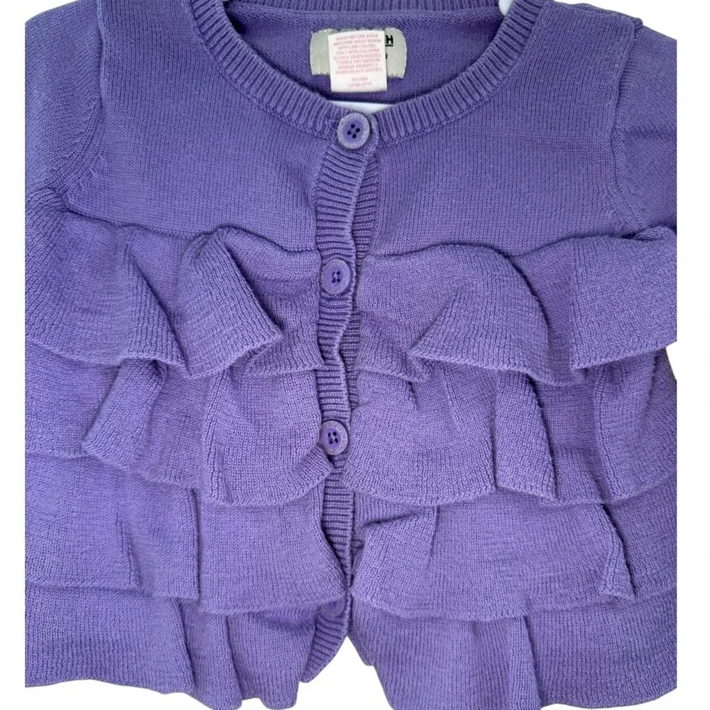 OshKosh B'gosh Baby Girls Purple Ruffle Cardigan Sweater 9 Months Cotton VTG Y2K - Picture 5 of 5